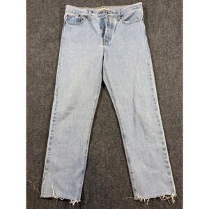 Levis Premium Wedgie Straight Jeans Light Wash Raw Hem Button Fly Womens Size 29
